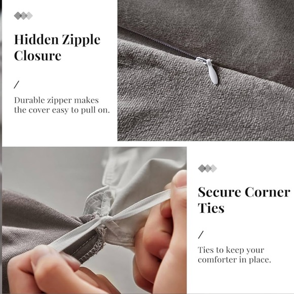 🆕 3 piece Mushroom Gray Beige Graeige Velvet Duvet Cover Set in size QUEEN - Picture 4 of 8